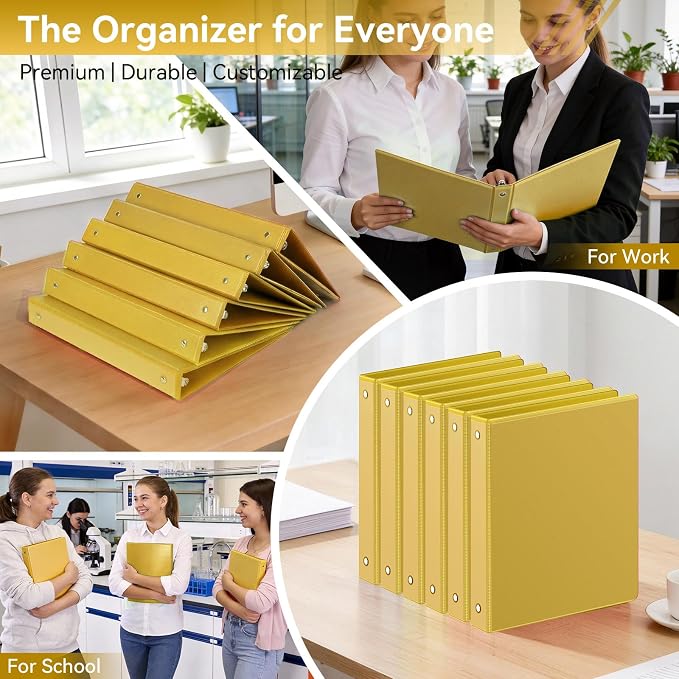 SUIN 1 Inch 3 Ring Binder, Clear 1'' View Presentation Binders with 2 Pockets, Fits 8.5 x 11 Letter Size, Durable Polypropylene, Non-Stick & PVC-Free for School, Office & Home (Yellow)