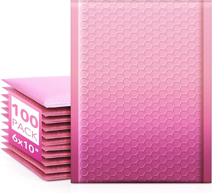Fuxury Opaque Bubble Mailers 6x10 Inch 100 Pack, Gradient Pink Cute Design Padded Envelopes,Strong Adhesion Pattern Bubble Shipping Envelopes for Mailing Jewelry,Makeup #0 Thick Bubble Padded Mailer
