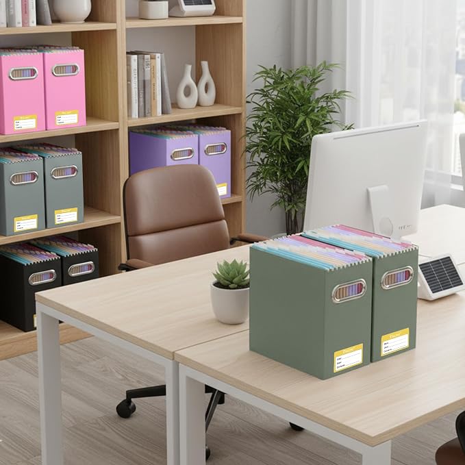 BALEINE File Organizer Box, Cardboard File Folder Organizer with Handle for Letter Size, Portable Collapsible Hanging Filing Box for Home Office Document Storage (1 Pack,Olive)