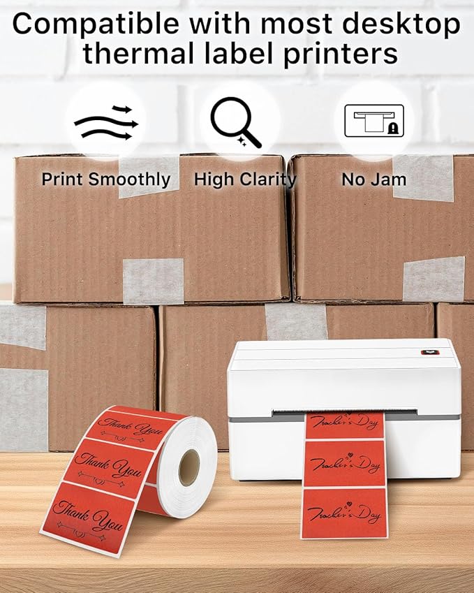 iEager 3" x 2" Thermal Labels, Rectangle Thermal Printer Stickers, Self-Adhesive Durable Sticker with Perforation Line, 500 Labels/Roll, Red