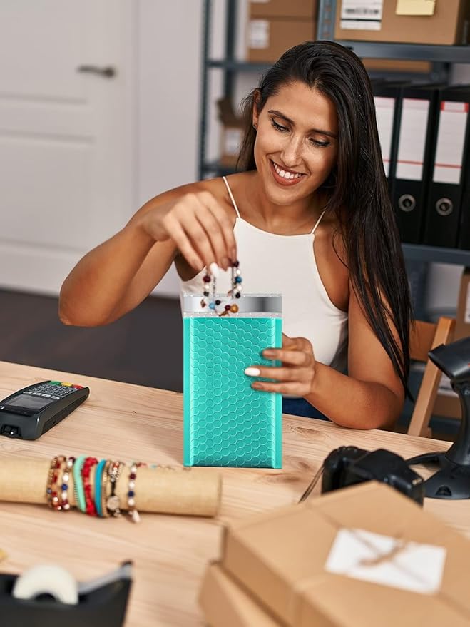 GSSUSA Teal Bubble Mailers 4x8" Inches 1000 Pack, Usable Size 4X7" Bubble Envelopes for Small Business, Padded Envelope, Shipping Mailers, Packaging Bags, Mailing Envelopes, Shipping Supplies
