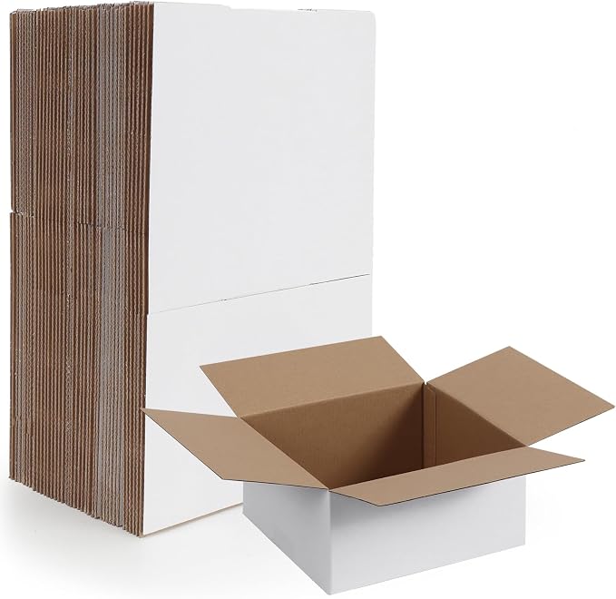 HORLIMER 40 Pack 8x8x4 Shipping Boxes, White Corrugated Cardboard Box for Mailing, Packaging, Small Business