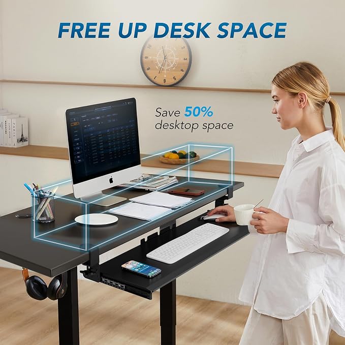 Keyboard Tray Under Desk Pull Out with 3 Height Adjustable Extra Sturdy C Clamp Mount System, 32.8 (38 inch Including Clamps) x 12 Inch Slide-Out Platform Computer Drawer for Typing