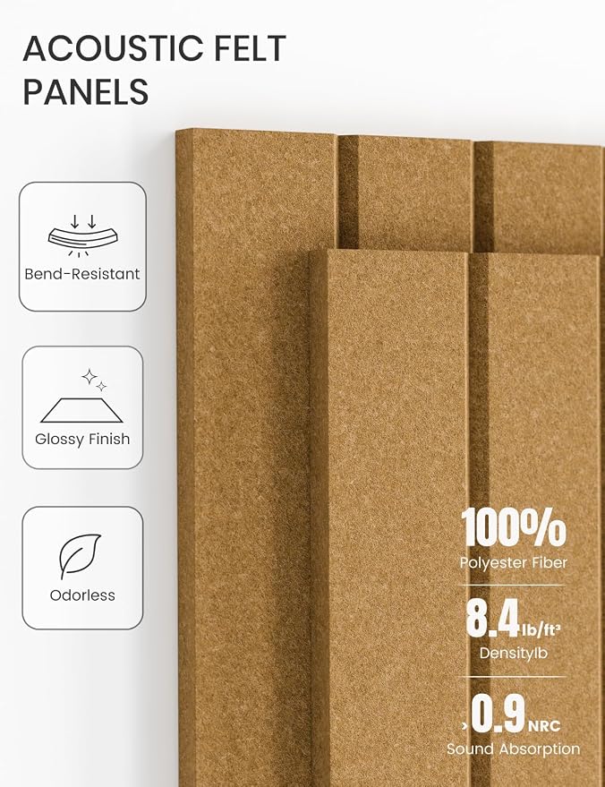 28" x 18" Felt Bulletin Board Tiles, Fine Stripe, Mustard Yellow | 6-Pack Cork Board Alternative, 30 Adhesive Tabs, Push Pin Board, Wall Decor, Office, Home, Classroom, Dorm
