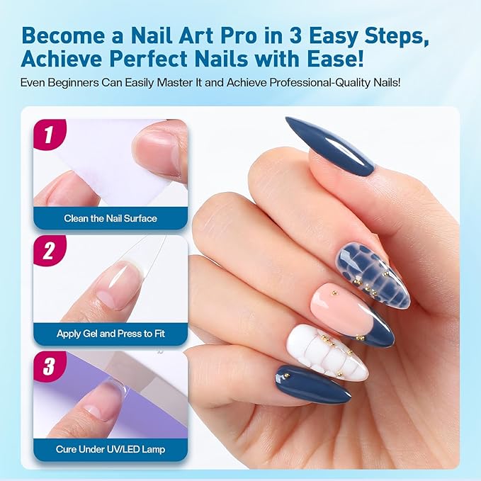 Morovan Solid Nail Glue Gel: Strong Solid Nail Glue Gel for Acrylic Fake Nails Tips Extension Press On Nails Long-Lasting Strong Adhesion Lamp Curing Needed