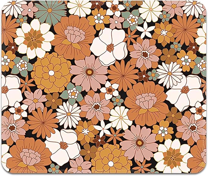 Mouse Pad with Stitched Edges - Cute Floral Mousepad for Women, 9.25 x 7.75 inch Washable Square Desk Pad, Non-Slip Rubber Base, Office Home Laptop Accessories - Autumn Daisy