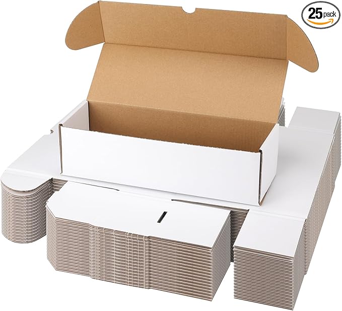 Bulk 900 Capacity Trading Cards Storage Box, in Total 25 Pack Brown White Cardboard Shipping Boxes for 22500 Count 12pt 2.5x3.5 inch Cards or Sleeved Cards