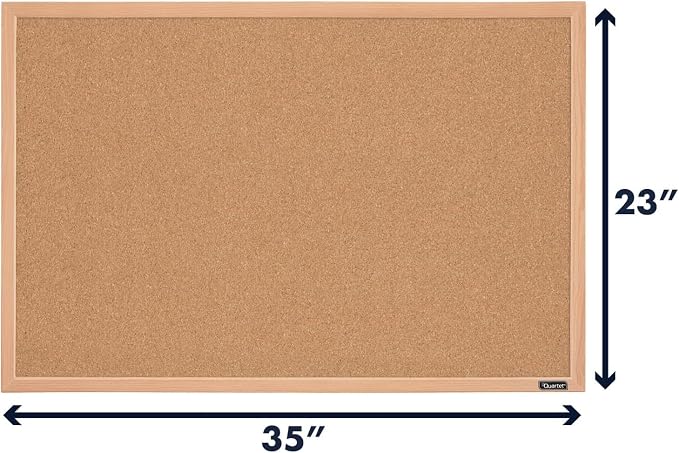Quartet Cork Board Bulletin Board, 23" x 35" Framed Corkboard, Oak Frame, Decorative Hanging Pin Board, Perfect for Office & Home Decor, Home School Message Board or Vision Board (35-380352)