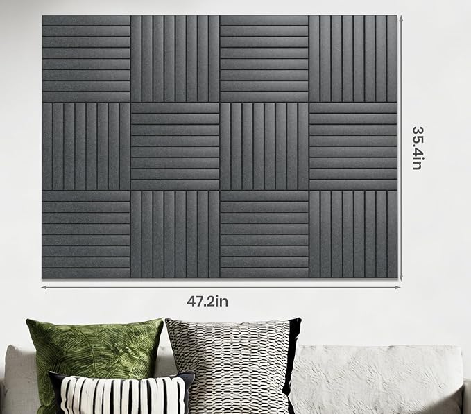 48" x 36" Large Felt Bulletin Board, Eight-Stripe Dark Gray | 12 Pack Cork Board Alternative with 30 pushpins, 60 Safe Adhesive Tabs, Pin Boards for Wall Decor, Home, Office, Classroom