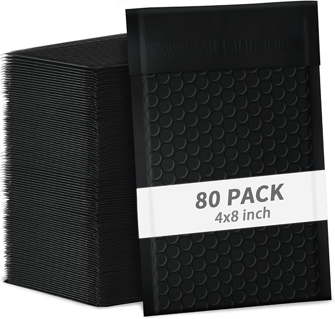 4x8 Inch Black Bubble Mailers 80 Pack Self-Seal Poly Padded Envelopes Suitable for Small Businesses to Package and Mail Jewelry Cosmetics, Electronic Products, Cards (Black, 4 x 8-80)