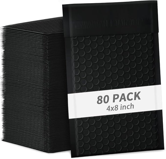 4x8 Inch Black Bubble Mailers 80 Pack Self-Seal Poly Padded Envelopes Suitable for Small Businesses to Package and Mail Jewelry Cosmetics, Electronic Products, Cards (Black, 4 x 8-80)