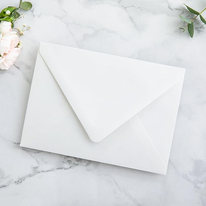 PONATIA 50PCS A7 Euro Flap Envelopes, 5.25 x 7.25'' Liner Envelope For 5x7'' Weddings Invitation Cards, Christmas Gift Cards, Acrylic Invitations, Photos (Ivory (No Liner))