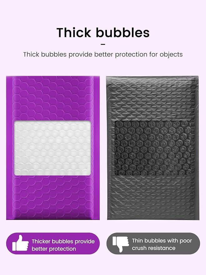 GSSUSA Purple Bubble Mailers 8.5x12" 500 Pack Padded Envelopes Self Seal | 8.5x11" Usable Size, Shipping Bags for Clothes Books, Strong Adhesion, Tear Proof Waterproof, Small Business Package Supplies