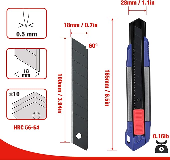 WORKPRO 18mm Retractable Utility Knife, Heavy Duty Snap-off Box Cutter with 10-Piece SK5 Blades for Cartons, Cardboard and Boxes, Perfect for Office and Home Use