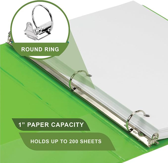 Samsill Plant-Based 1 Inch Durable Round Ring, View Binder, Eco-Friendly, USDA Certified Biobased, 2 Count, Pack of 1, Lime Green