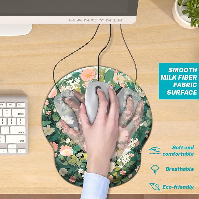Hancynir Black Cat Flower Ergonomic Mouse Pad with Wrist Support Desk Decor | Gel Mouse Pads Wrist Rest, Cute Funny Comfortable Computer Mousepad, for Gaming Laptop Work Home Accessories Office Supplies