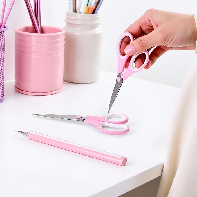 Pink Scissors, 7.5" All Purpose Scissor for Office and Home, Stainless Steel Craft Sewing Fabric Shears with Comfort Grip, Right/Left Handed (1 Pack)