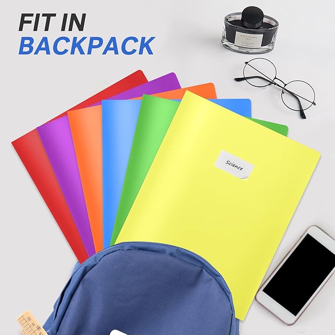 Sooez 3-Pack 2-Pocket Heavy Duty Plastic Folders with Labels and Business Card Slot, Letter Size Colored School Folders