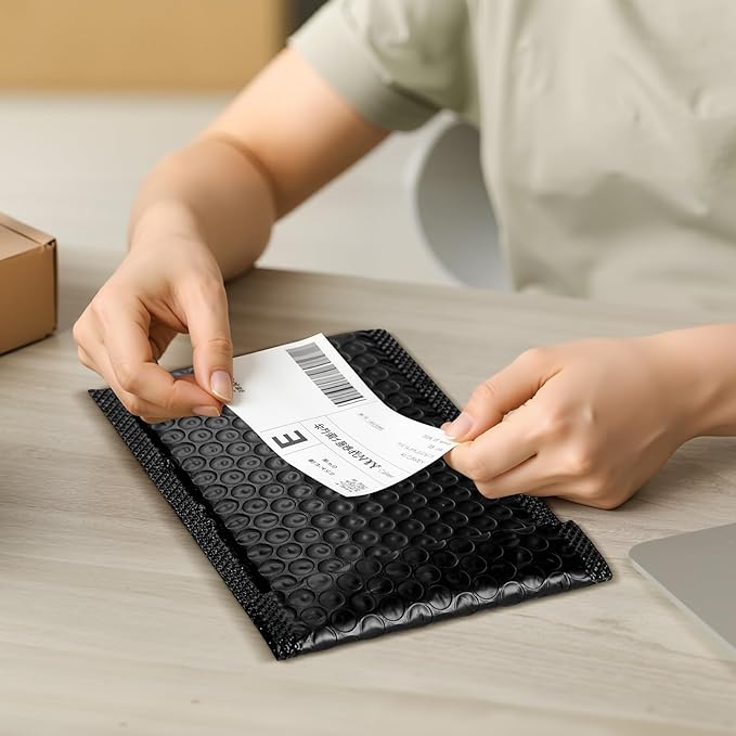 Kosiz 100 Pcs Bubble Mailers Thank You Padded Shipping Envelopes Poly Waterproof Mailing Envelopes Self Adhesive Bags for Small Business Clothing Boutique Jewelry Package (Black,4"x7")