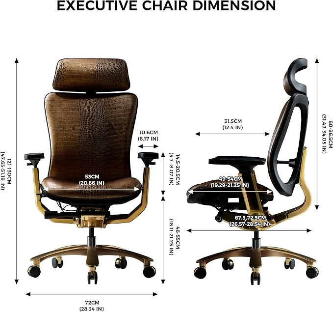 TOMU Genuine Leather Office Chair Cowhide, Ergonomic Executive Office Chair for Boss, with Golden Base,Adjustable armrest, Headrest, Lumbar Support and Reclining Back- Luxury and Commercial