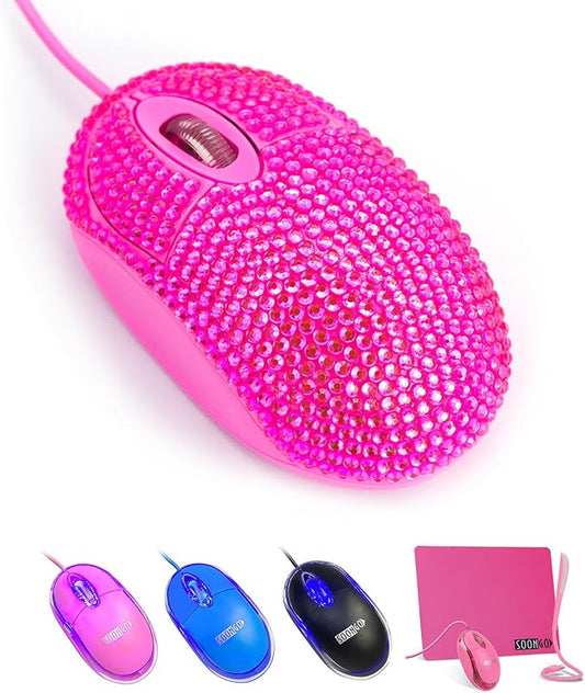 SOON GO Pink Mouse for Laptop Computer Mice with Crystal Bling Rhinestone Funny Personalized Gift for Kids and Teen Girl Birthday Kids Mouse fit for 6 7 8 9 10 Yr Old Girl