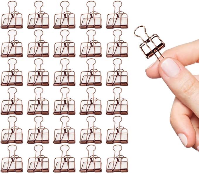Small Binder Clips, 36 Pack, 3/4 Inch, Standard 19mm, Hollow Out Red Bronze, Capacity 0.31 Inch, Mini Paper Fold Clamp, Office & School Supplies