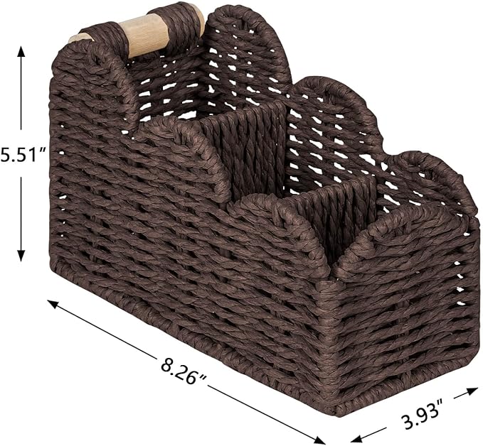 CubesLand Bedside Table Desk Organizer Caddy, Remote Pen&Pencil Holder Cup | Makeup Brush Holder w/Scalloped Perfect for Home, Office Desk, Living Room Table Decor, 3 Slots Brown