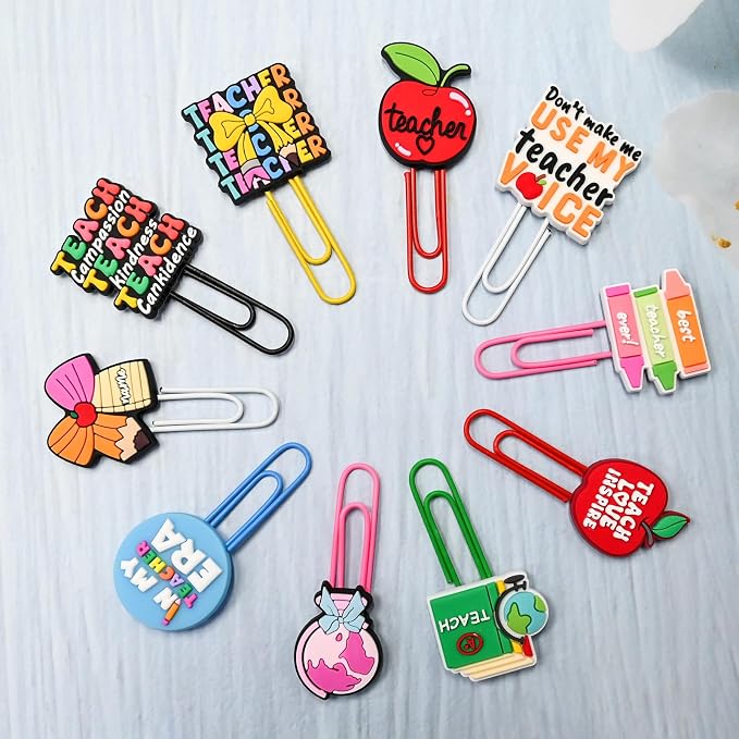 30 PCS Teacher Paper Clips Metal Paperclip Large Size Paper Clip Cute Bookmark Colorful Office Supplies Bookmark Clamp Desk Accessories Stationery Gifts