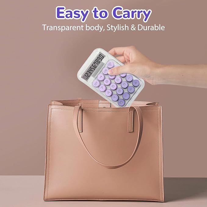 Cute Calculator, Mechanical Switch Calculator,Calculators Desktop 10 Digits,Desk Calculators with Big Buttons and LCD Display,Battery Power, Ideal for School Home Office Basic Purple