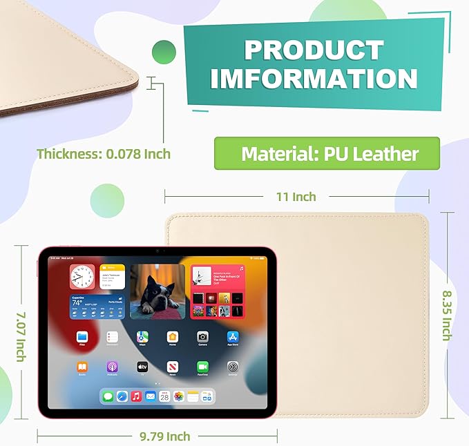 Leather Mouse Pad with Stitched Edge Micro-Fiber Base with Non-Slip Waterproof，Mouse Pad for Computers，Laptop, 8x11Inch (Milky White)