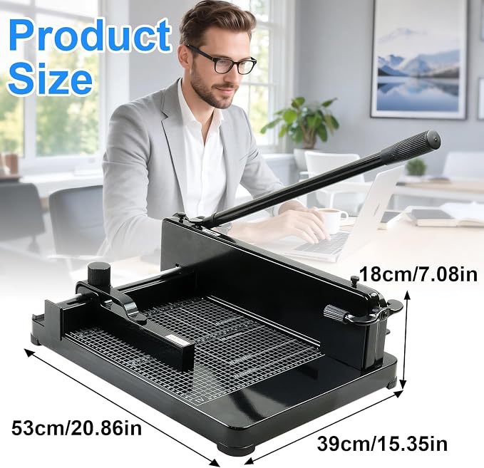 12 Inch Heavy Duty Guillotine Paper Cutter, 400 Sheet Capacity | Solid Steel A4 Stack Trimmer with Safety Lock and Clear Grid for Offices, Schools, Print Shops and Commercial Cutting Tasks