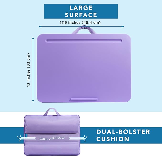 LAPGEAR The Original Lap Desk – Purple Amethyst, Fits 17" Laptops | Microbead Cushion, Device Ledge, Built-In Pencil Tray, Carry Handle