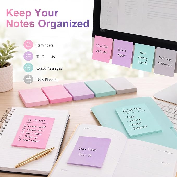 Fainne 120 Pads Sticky Notes Bulk 1.5x2,Simple Style,Pastel Mix,120 Pads | Bulk Mini Posted Pads, 50 Sheets Each, Self Stick Memo Paper for Office School Notebook, Bright Assorted Colors