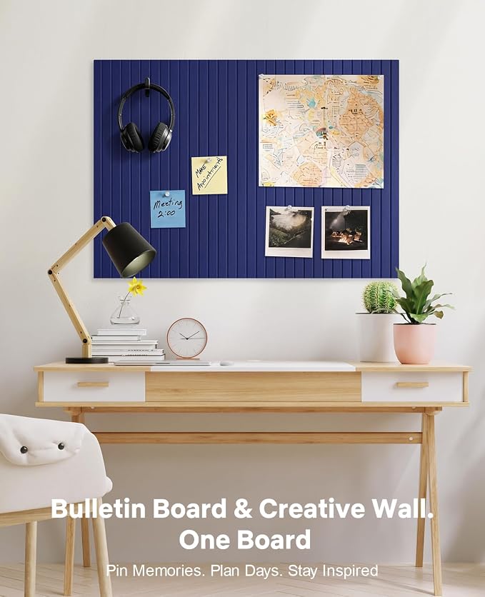 48" x 36" Large Cork Bulletin Board Tiles, Peel and Stick Felt Wall Panels for Vision, Message Center, Picture and Prayer Board for Office, Dorm, Room and Desk Decor(Carbon Blue)