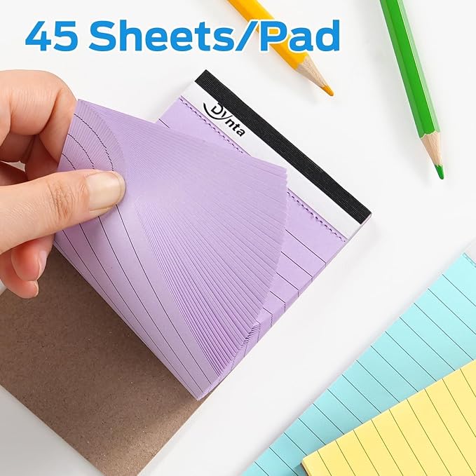 Dynta 36pcs Mini Note Pads 3x5 Pocket Notebook for Writing | Office Supplies, Multicolor, 80GSM Heavyweight Paper, 45 Sheets Per Notepad, Perforated