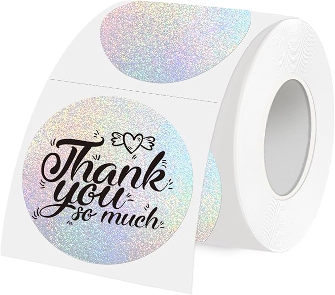3 Inch Holographic Thermal Labels,Round Thermal Printer Labels,Waterproof Thermal Printer Stickers for DIY Logo Design,Name Tag,QR Code,Thanks Card 150 Labels/Roll (Small dots)