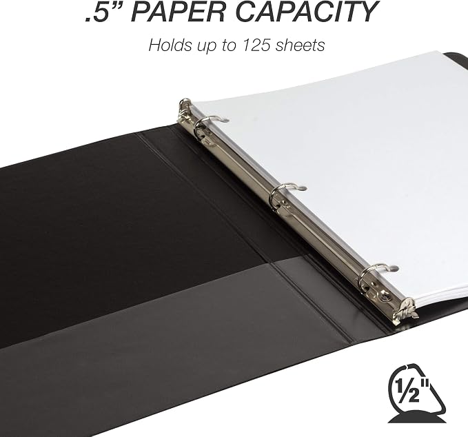 Samsill Durable 0.5 inch 3 Ring Binder, D Ring Binder,100% Recycled Chipboard, Black
