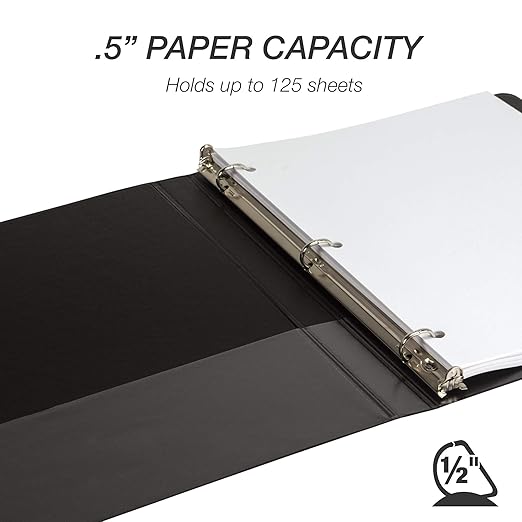 Samsill Durable 0.5 inch 3 Ring Binder, D Ring Binder,100% Recycled Chipboard, Black