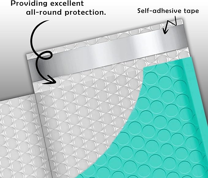 Yens Color Retail Bubble Mailers, Self-Sealing Padded Shipping Envelopes, Water-Resistant, Multiple Colors, for E-commerce and Business Mailing (Teal, 4x8)