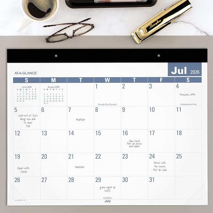 AT-A-GLANCE Desk Calendar 2026-2027 Planning Pad, Academic 12-Month July-June, Monthly, 21-3/4" x 17" Standard, Easy-to-Read, Unruled Daily Blocks (SKLPAY32)