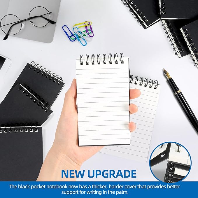 24 Pack Pocket Notebooks, 3x5 inch Small Notepads, Mini Spiral Notebook, Little Pocket Size, Lined College Ruled Paper, Memo Note Pads for Home, Office, School, Travel (Black)