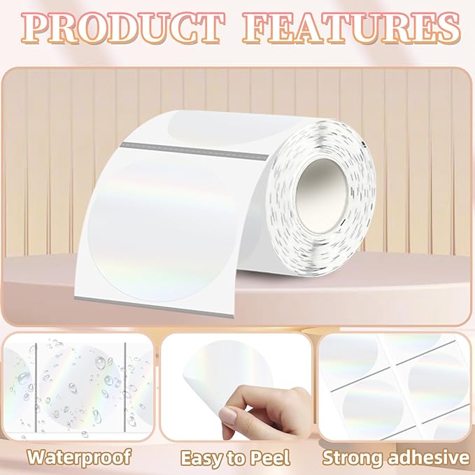 3''Transparent Laser Thermal Label,Round Self-Adhesive Direct Thermal Label,Thermal Stickers for DIY Logo Design,Name Tag(200/Roll