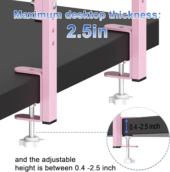 2-Tier Desk Shelf | Desk Organization Expandable Clamp on Desk Shelf Desktop Accessories for Offices and Game Rooms (Pink)