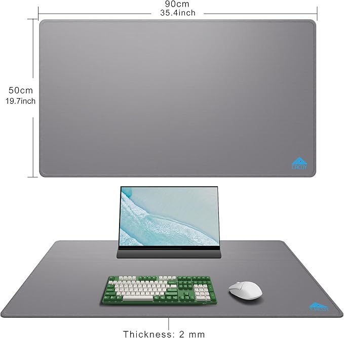 Cacoy 36 x 20 inch Large Gaming Mouse Pad with Stitched Edges, Extended Mousepad with Micro-Weave Cloth, Non-Slip Base Desk Matt for Desktop, Water Resist Keyboard Pad for Gamer, Office & Home, Grey