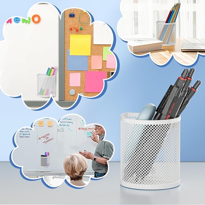 LUCYCAZ Magnetic Pencil Holder, 2 Pack Metal School Locker Organizer | Locker Organizer Accessories, Powerful Magnet Pen Holder for Whiteboard,Refrigerator,Locker,Kitchen,Home,and Office White