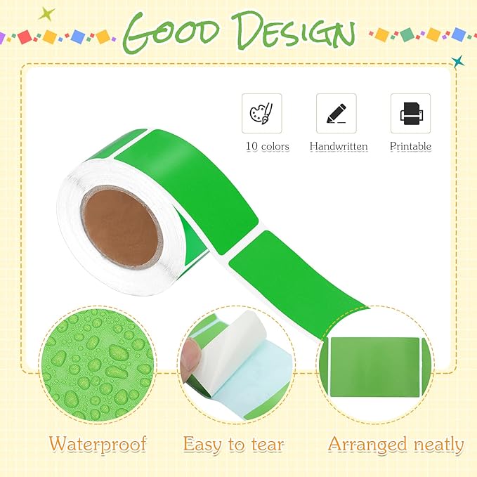 Outus 1000 Pcs Rectangular Colored Sticker Labels Rolls 10 Bright Color 0.75 x 1.57 Inch Classroom Removable Self Sticky Folder Labels for Boxes Folders Office