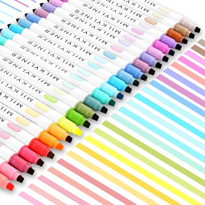 HANKU Pastel Highlighters No Bleed for Bible Study, 24 Assorted Colors | Dual Tip Bible Markers, Quick Dry Smooth Write, for Journaling Back to School Office Supplies Planner Accessories