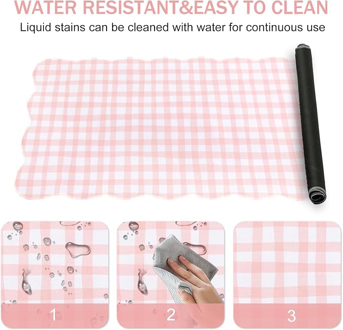 L-SPOUTTO Pink Checkered Mouse Pad,Cottagecore Scalloped Desk Mat XXL Large Cute Pastel Gaming Mousepad,35.4x15.7in Non-Slip Keyboard Pad Waterproof Desktop Mat for Laptop Computer Game Home Office