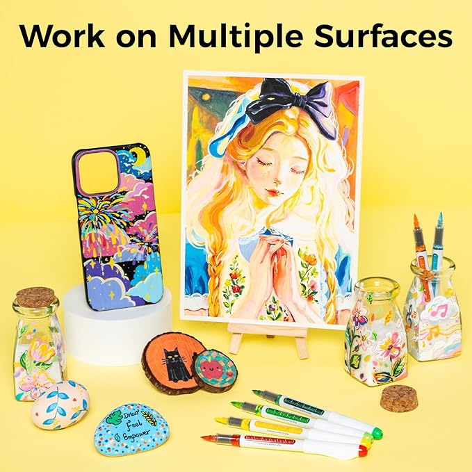 Ohuhu Acrylic Paint Markers Brush Tip: 48 Pack Automatic Ink Control Acrylic Markers High Opacity Paint Pens Waterproof Lightfast for Rock Painting 3D Prints Easter Eggs Wood DIY Crafts- Nahuku
