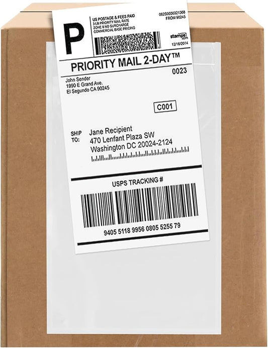 100 Count 5.5" x 10" Shipping Label Envelopes, Clear Packing List Pouches with Self-Adhesive Back, Top Loading for Shipping Labels Sleeves, for Packing Slips, Labels Invoices & Paperwork. GPI